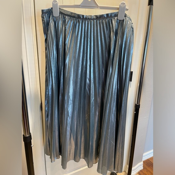Lauren Ralph Lauren Suzy Metallic Chiffon Midi A-Line Pleated Skirt